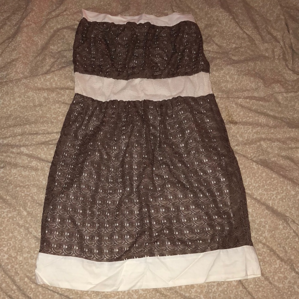 Brown and white lace dress